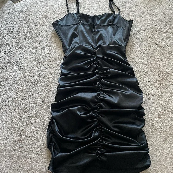 Black Satin Ruched Dress - Picture 2 of 4
